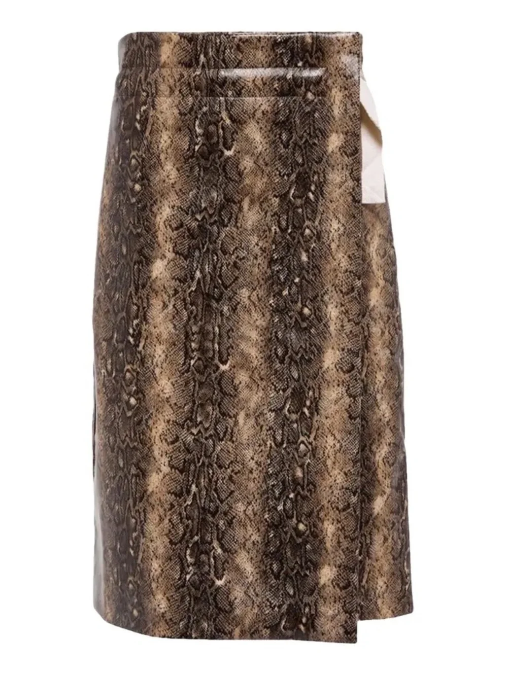 Ganni Brown Snake-Print Midi Skirt - Picture 1 of 7
